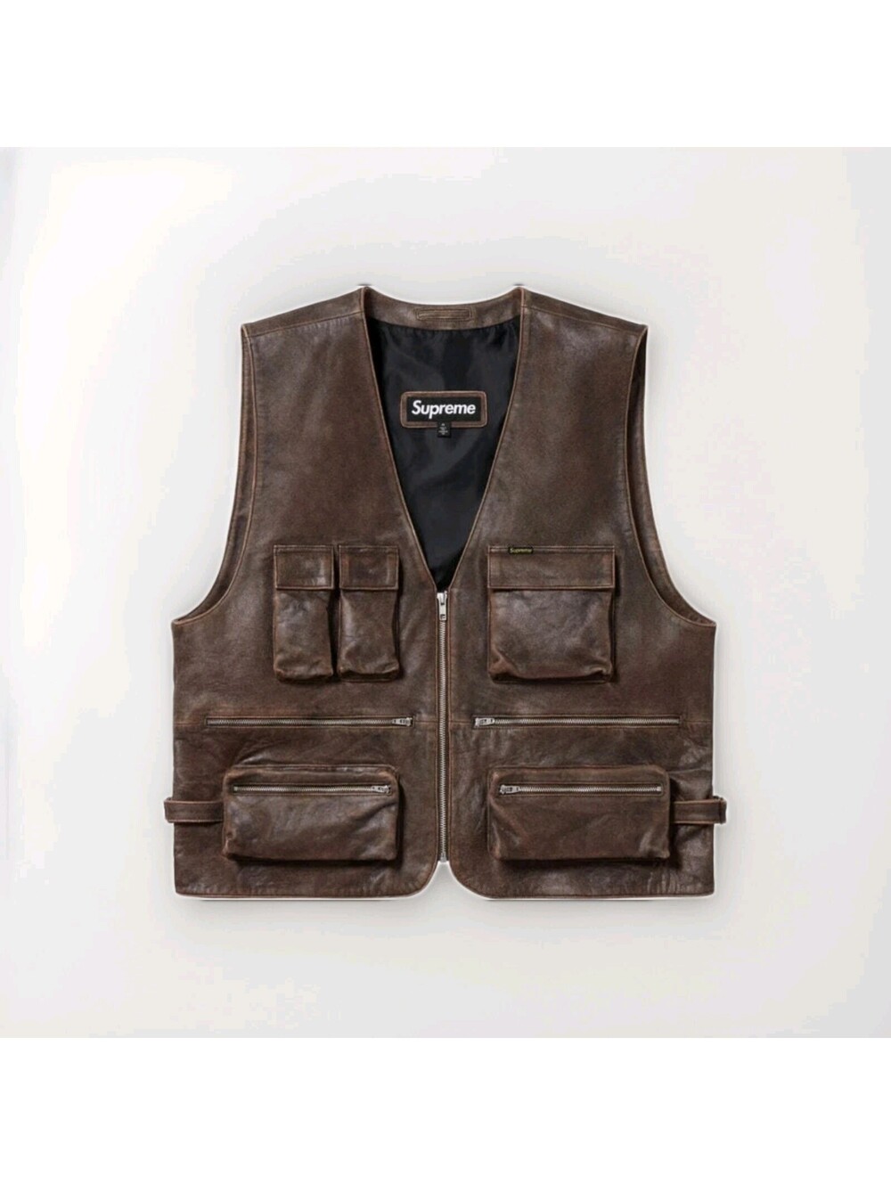 Supreme Leather Cargo Vest Brown - Size Medium